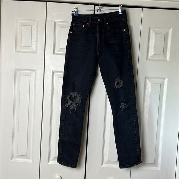 Levi’s 501 S Distressed Jeans Dark Blue 24 - Picture 1 of 7